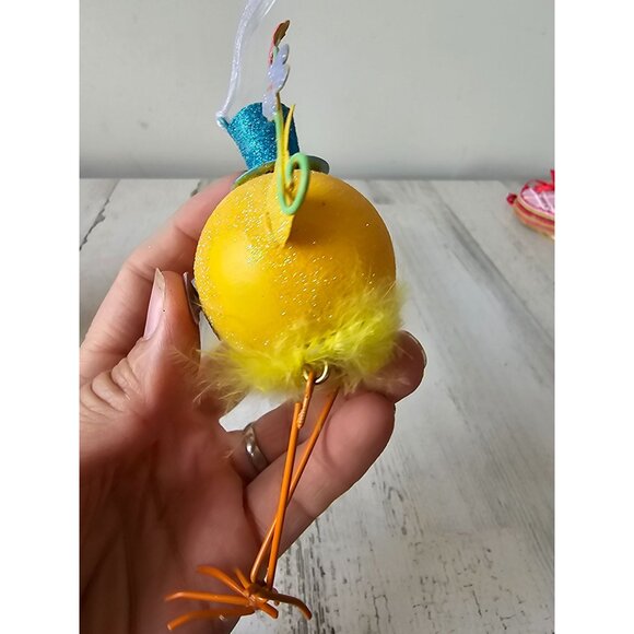 Glitter chick metal jointed ornament as is flower bird feathers - Picture 7 of 9